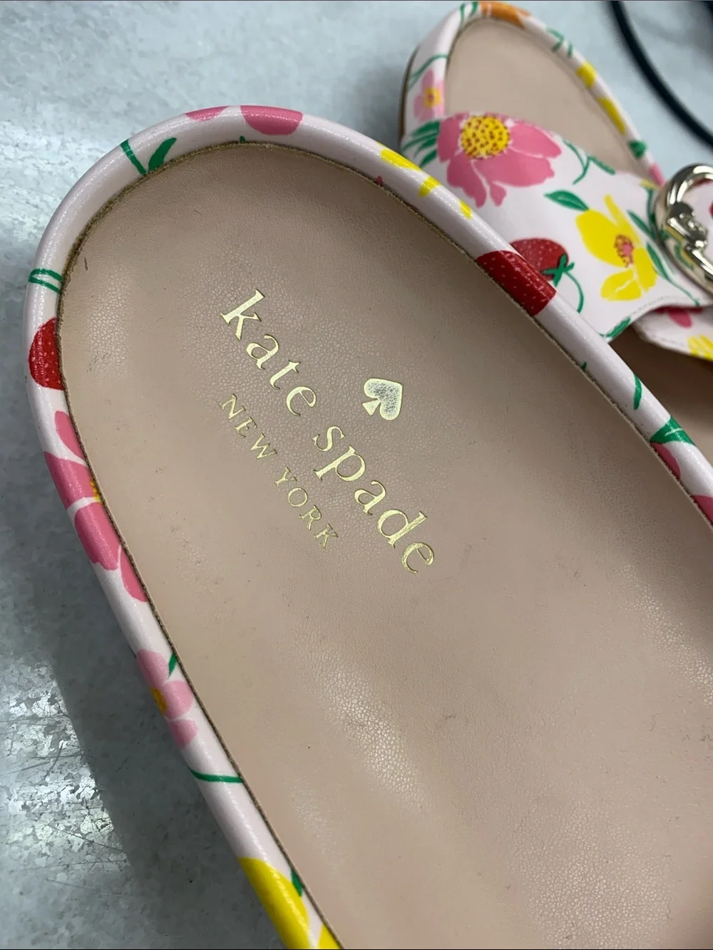kate spade White Floral Buckle Slide Sandals